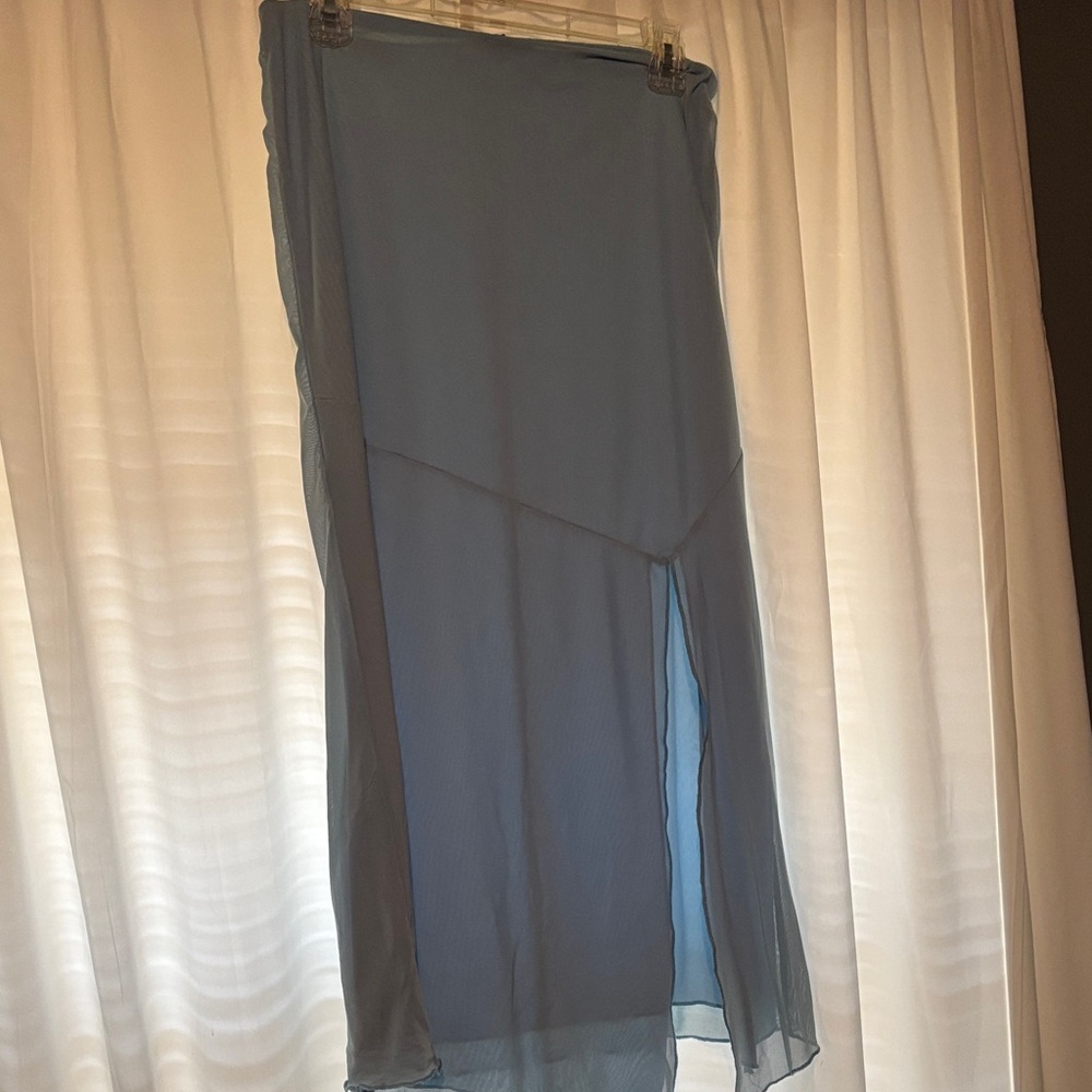 Fashion Nova Light Blue Sheer Midi Skirt with Side Slit
